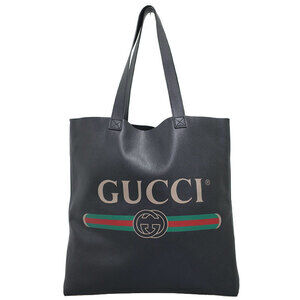 Gucci Print Tote Bag black pebbled leather